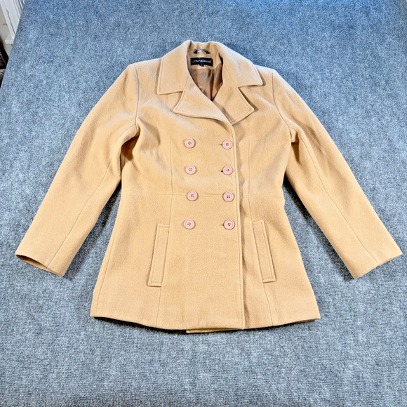 Vintage Sandro Pea Coat Women’s Camel 100% Wool Made in Russia 1990s Size S - Picture 1 of 8